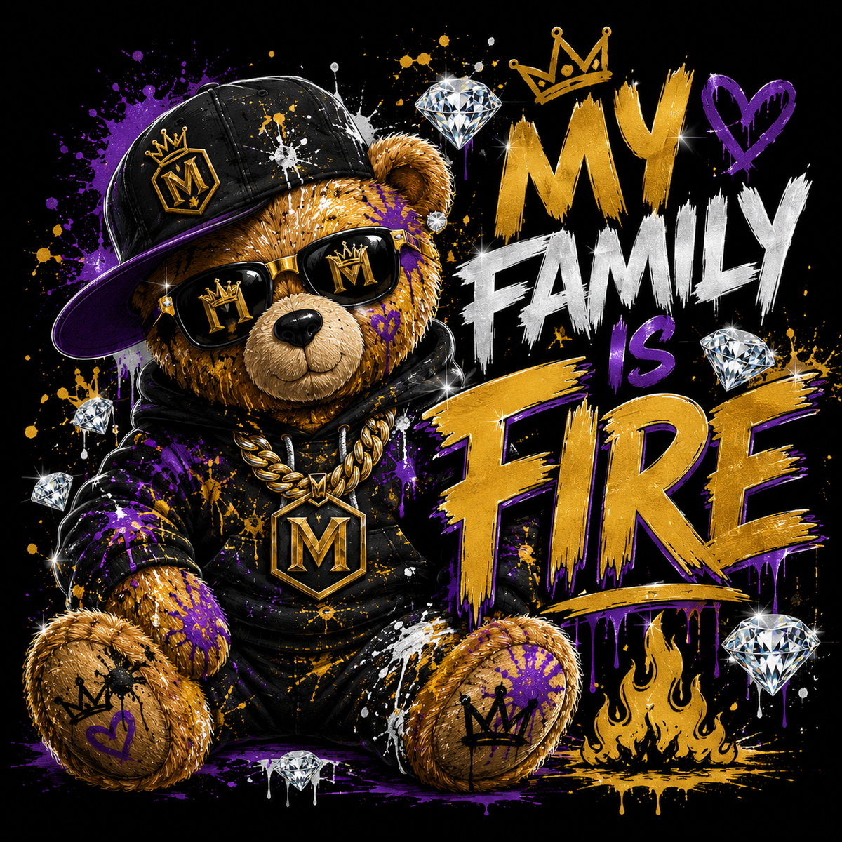 My Family Is Fire teddy bear artwork created by Maddox Davis for Meelevate Youth