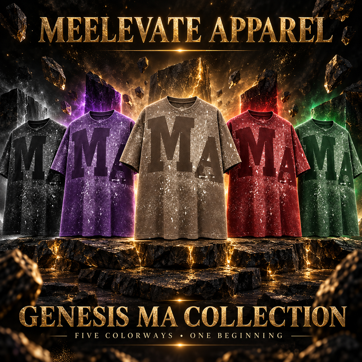Meelevate Apparel Genesis MA Collection — five colorways, one beginning