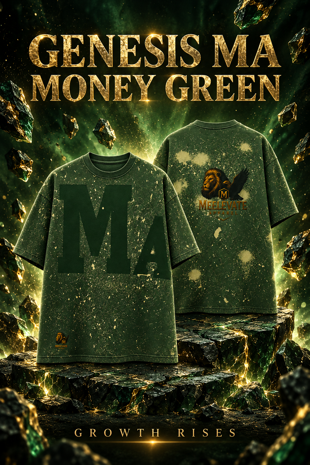 Genesis MA Money Green launch poster with Growth Rises message